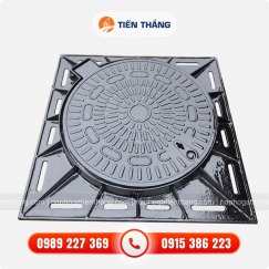Nắm Hố Ga Gang Khung Vuông Âm Nắp Tròn